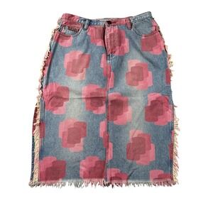 Vintage Lady Enyce Denim Skirt Womens 8 Knee Length Fringe Boho Festival Y2k 90s